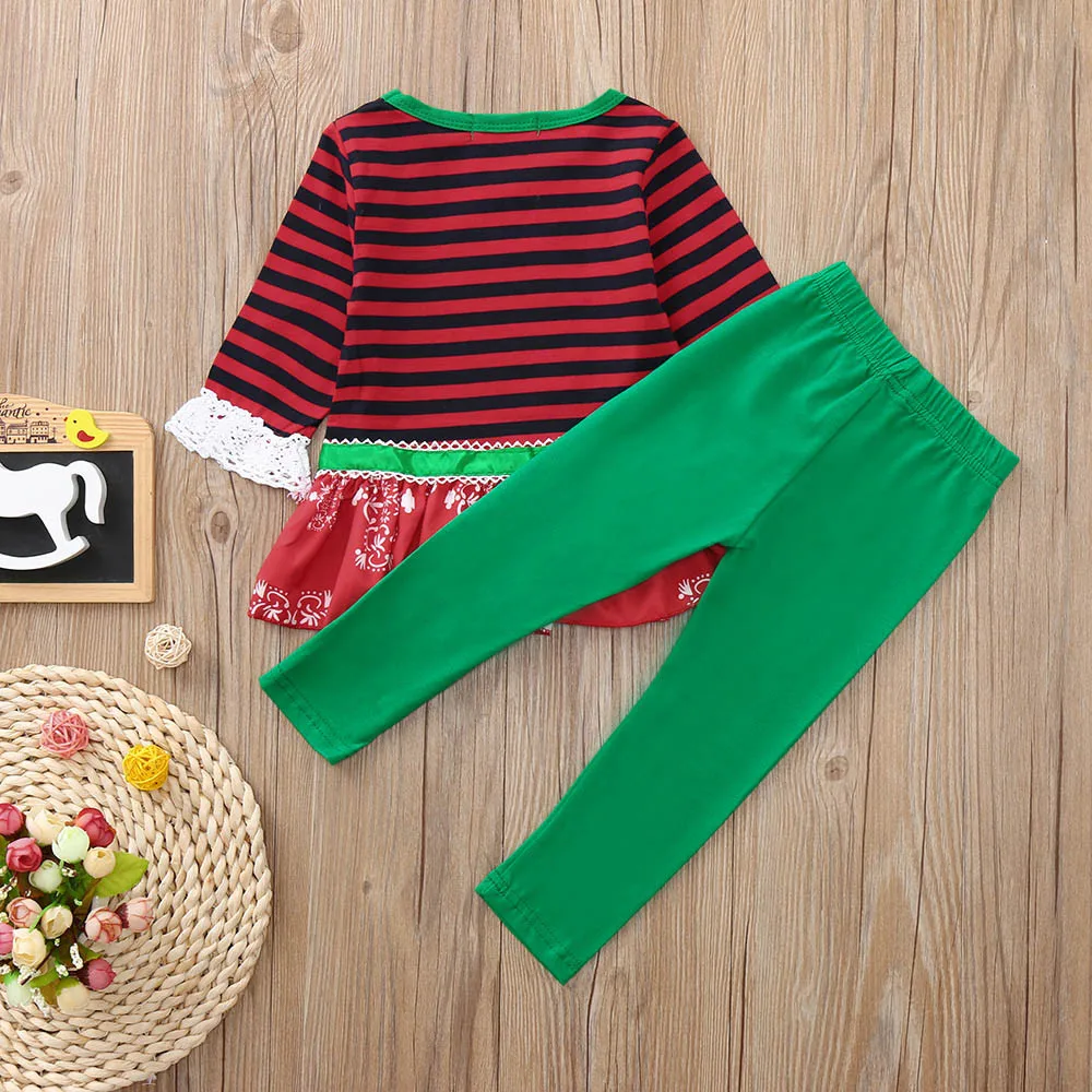 My first christmas/Одежда для девочек Рождественская Кружевная футболка в полоску для маленьких мальчиков и девочек топы и штаны, комплект одежды, vestiti neonata