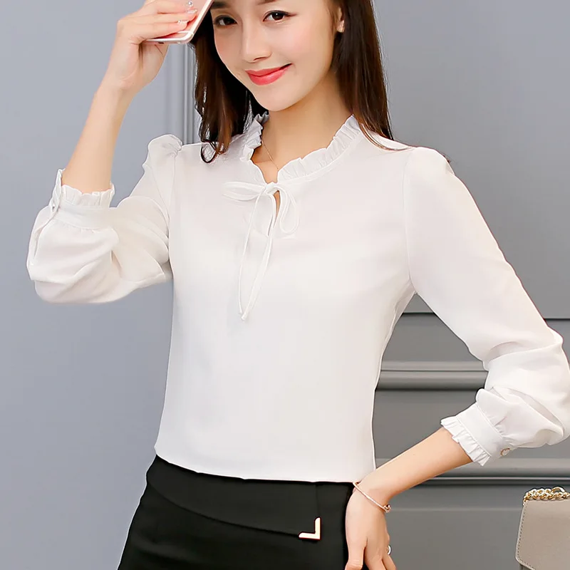 LOSSKY Autumn Women Shirt White Long Sleeve White Shirt Korean Women Clothes Streetwear Chiffon Blouse Elegant Women Blusa Tops