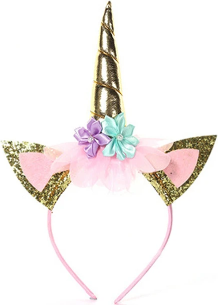 Headband Единорог Европа и Америка Мода мультфильм милый три набора мультфильм короткий рукав на сумку на юбку Детский праздник подарок на день рождения костюм - Цвет: Headband