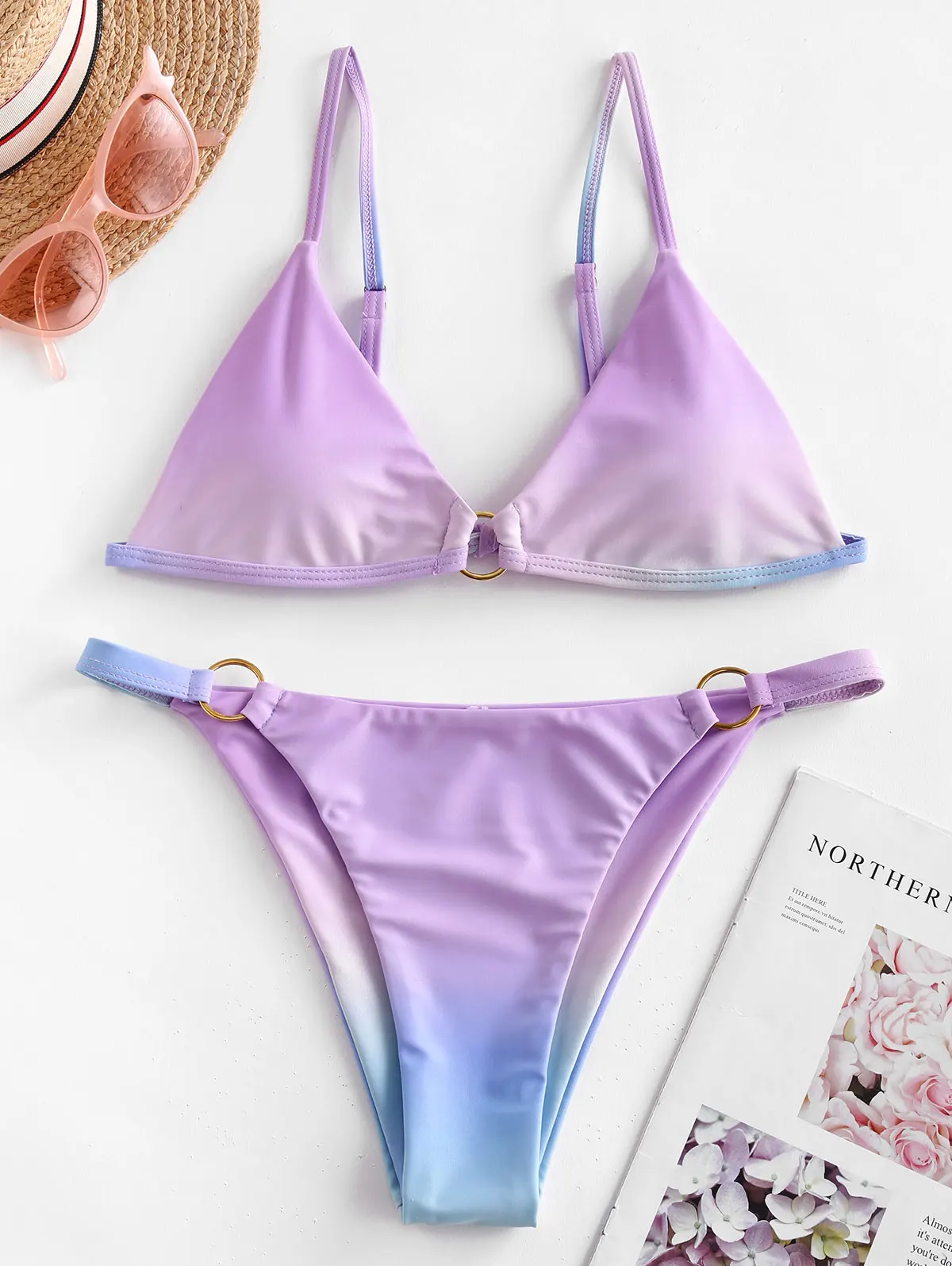 

Zaful Ombre Ring String Bikini Swimsuit