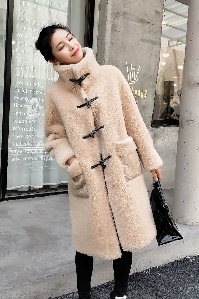Плотное теплое зимнее длинное пальто из стриженной овечей шерсти, шерстяное пальто с пряжкой в виде бульдога, 4 цвета, фабричное пальто по настоящей цене, ksr682