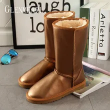 Женские сапоги до середины икры из натуральной кожи; теплые зимние сапоги; женская обувь; Водонепроницаемая женская обувь на меху; повседневная обувь; DE