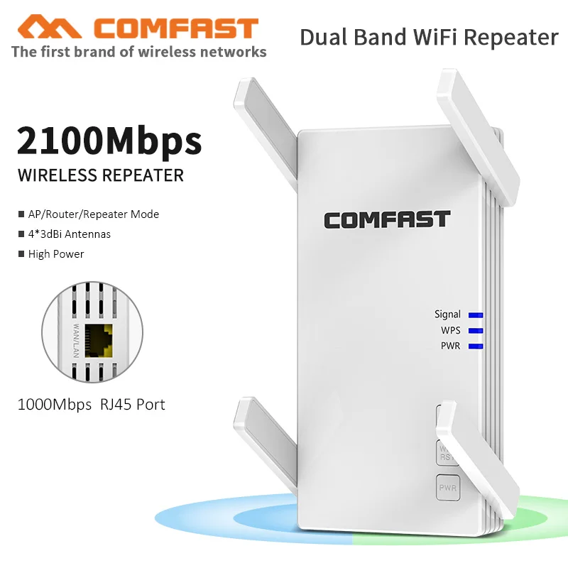 

AC2100 Wireless AC WiFi Repeater 2100Mbps Gigabit Long Range Extender Booster 5Ghz Amplifier Wi-Fi router With 4*3dBi antennas