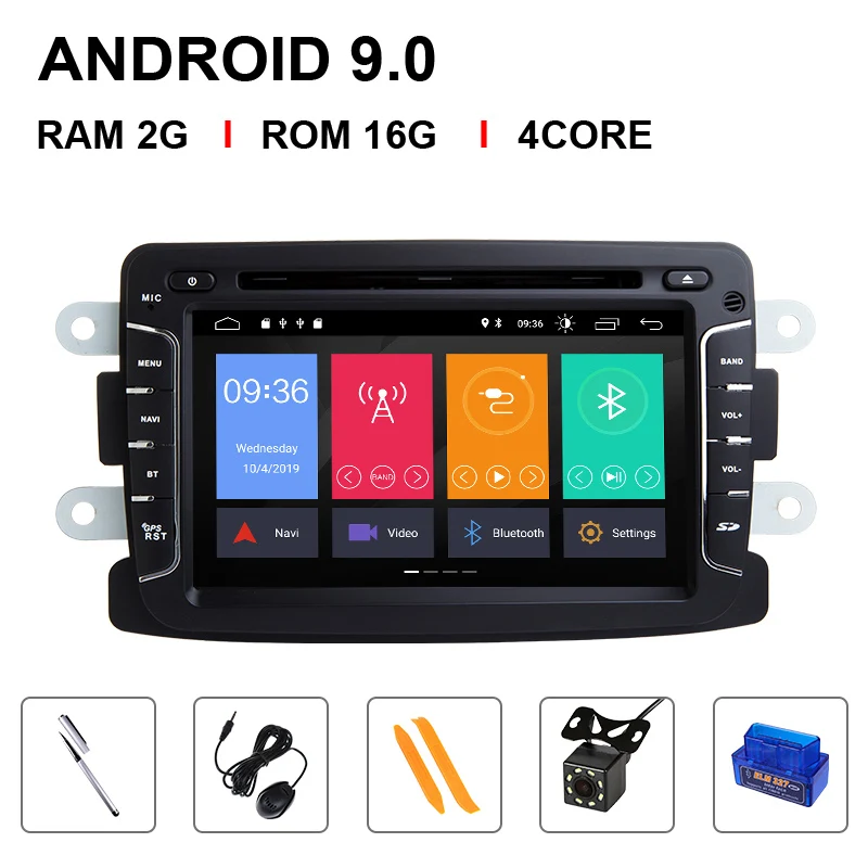 1 din android 9,0 автомобильный радио мультимедиа для Dacia Lodgy Logan, Duster Sandero Renault Captur/Lada/Xray DVD gps навигация DSP 4GB - Цвет: 4 Core 16ROM OBD Cam