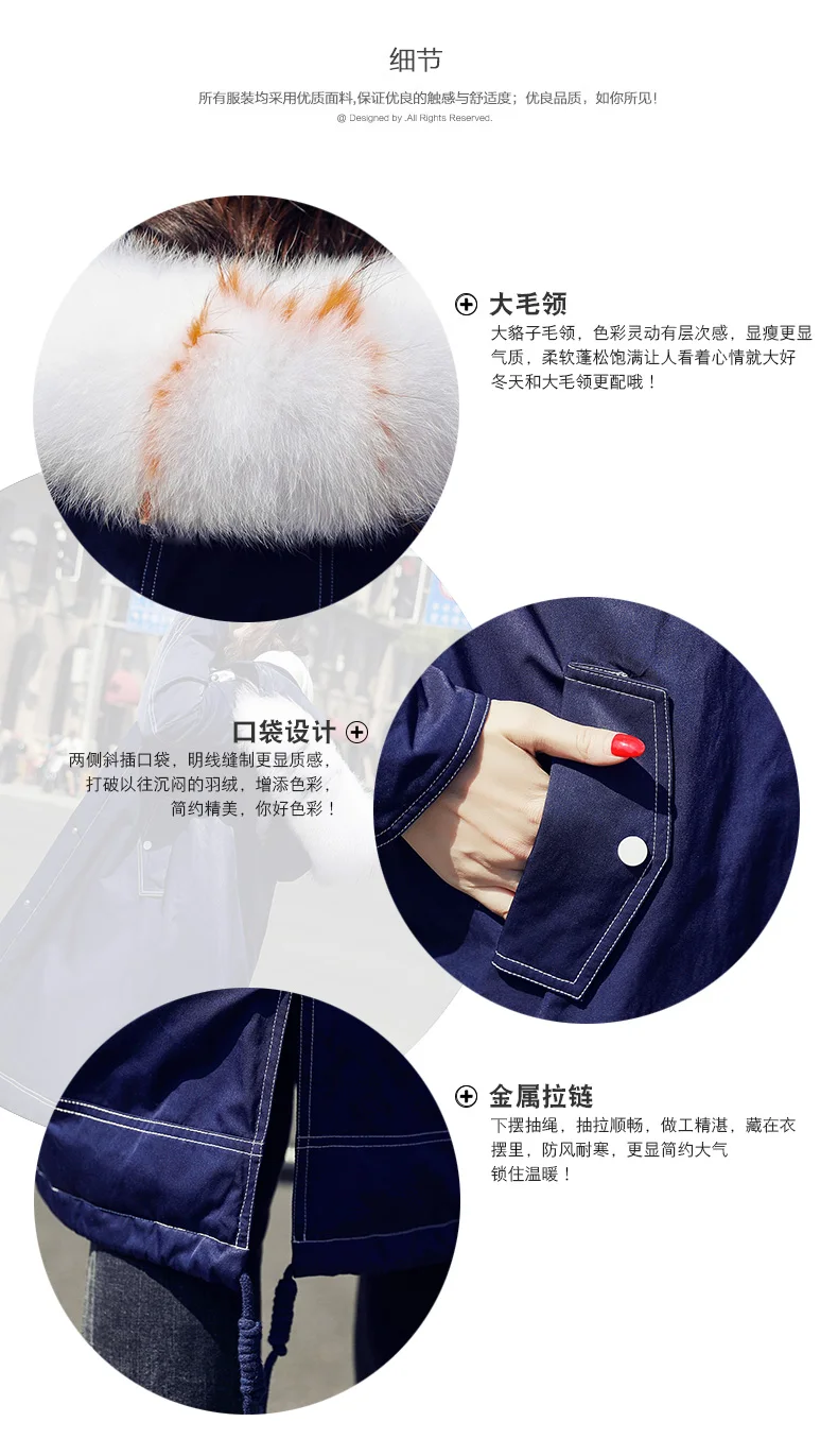 Western Style Large Fur Collar down Jacket Women's Mid-length Winter Loose Thick Warm over-the-Knee White Duck down Coat Fa
