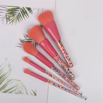 

New 5 Candy Make-up Brushes Colorful Plastic Rainbow Transparent Handle Make-up And Wash Make-up Set Beauty Brush Suit Tools