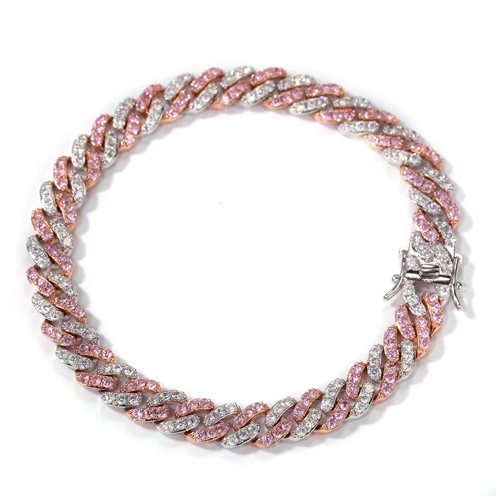 UWIN 9 мм Iced Out кубинские звенья браслет розовый и белый циркон хип хоп Мода Панк цепь Bling талисманы ювелирные изделия
