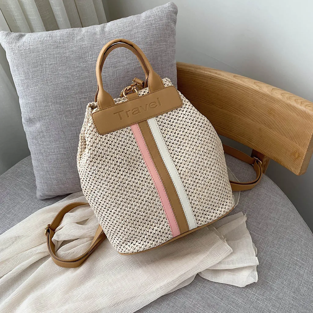 GUBINTU Women Backpack High Quality Straw Backpacks Solid Fashion for Teenage Student Bag Travel Backpack Student Shoulder Bag