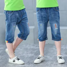 Летние повседневные джинсовые шорты для мальчиков однотонные детские штаны в Корейском стиле для больших мальчиков модные штаны-Капри Для мальчиков