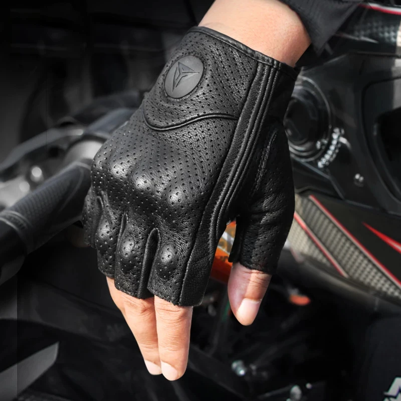 Half Finger Motorcycle Gloves Leather Guantes Moto Verano Estivi Luvas Ciclismo Gant Cycling Fingerless Gloves Tactical Retro