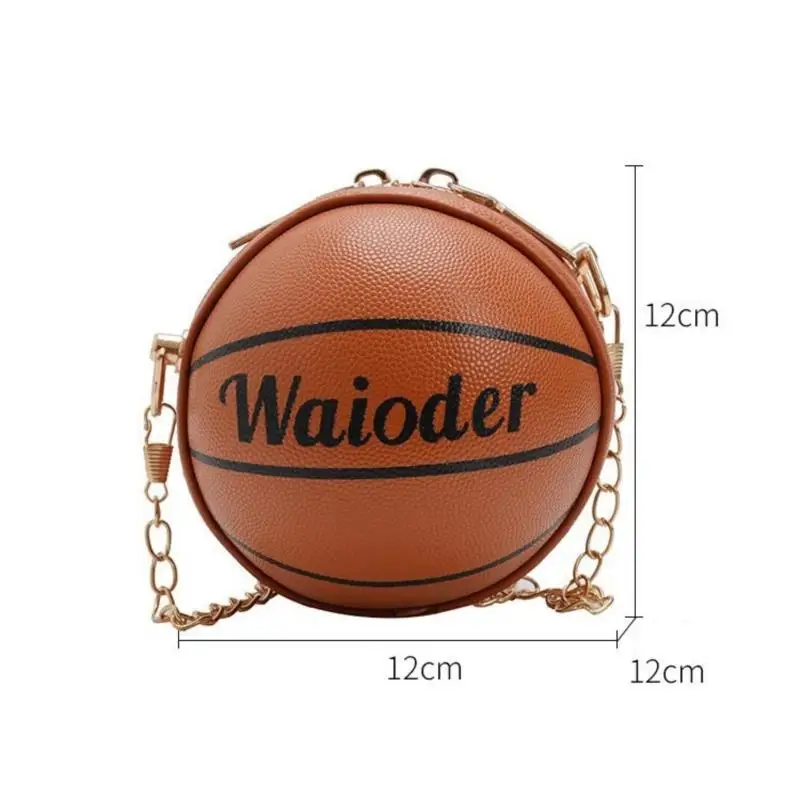 1PC Unisex Basketball Pockets Kids Shoulder Bag, Leather Cross-Body Pack, Metal Chain Strap Holiday Travel Round