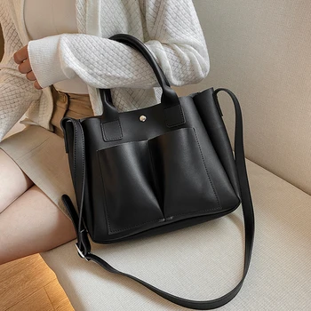 

Double Pocket Small PU Leather Crossbody Bags For Women 2020 Solid Color Shoulder Handbags Female Branded Totes Lady Hand Bag