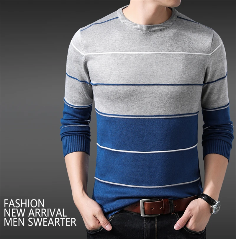 BROWON бренд, мужской полосатый свитер, осенний зимний свитер, пуловеры, Мужской пуловер с круглым вырезом, модный свитер