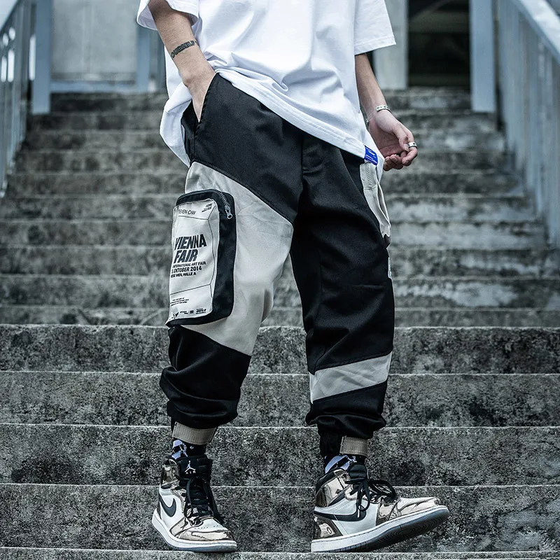 

Hip Hop Cargo Tactical Pants Men Streetwear Patchwork Pant Harajuku Big Pocket Joggers Trousers Male Color Block XN45