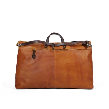 

Leather Travel Shoulder Bag for Men Women Large Weekender Overnight Carryon Handbag with Luggage Sleeve