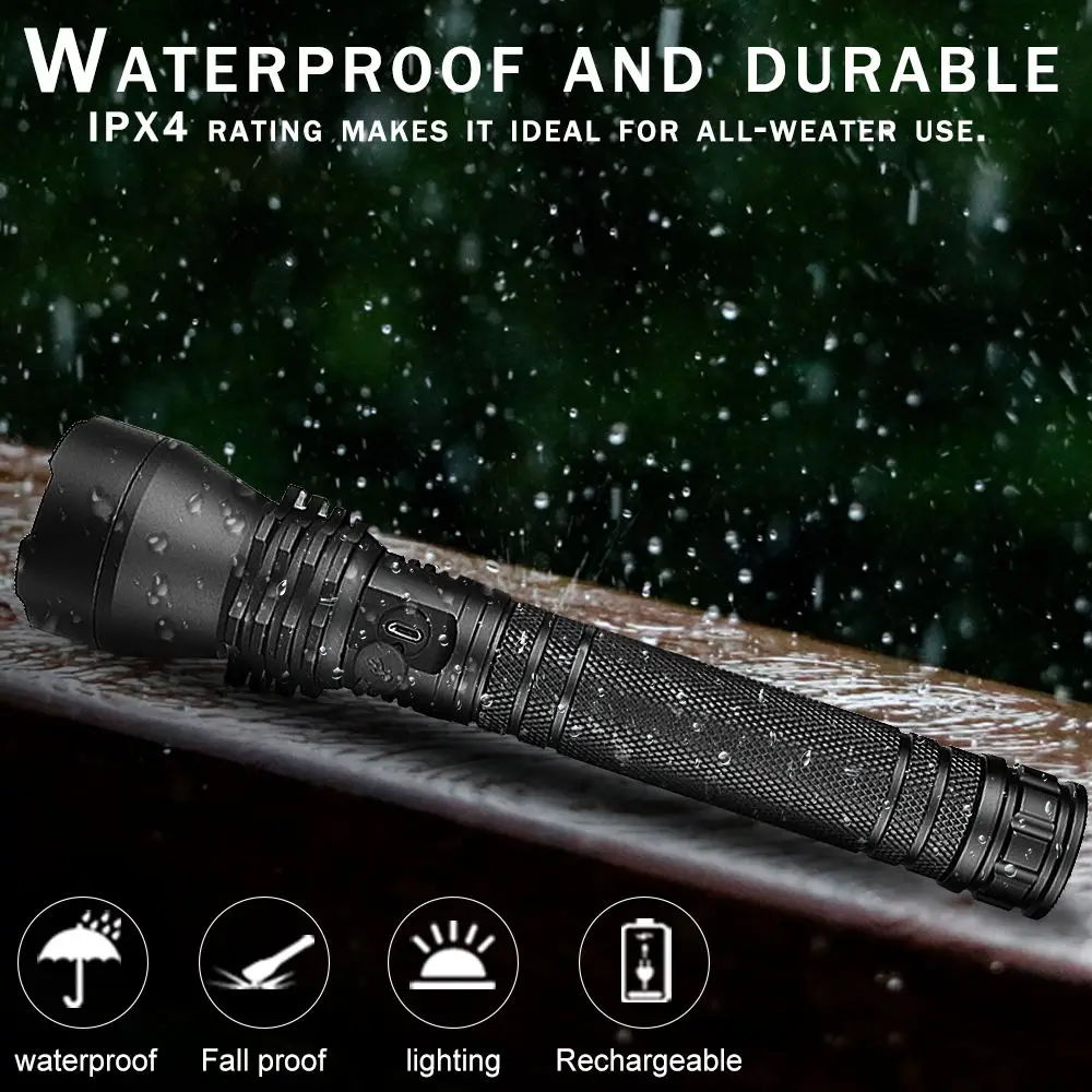 Мощный XHP70.2 светодиодный фонарик XHP50 с подзарядкой от USB, масштабируемый водонепроницаемый фонарь с батареей 18650 26650 для охоты