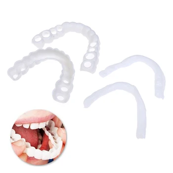 

4pcs=2 Sets Snap On Smile Teeth Veneers Denture Teeth Whitening Fake Tooth Cover Beauty Veneers Teeth Upper Cosmetic Teeth