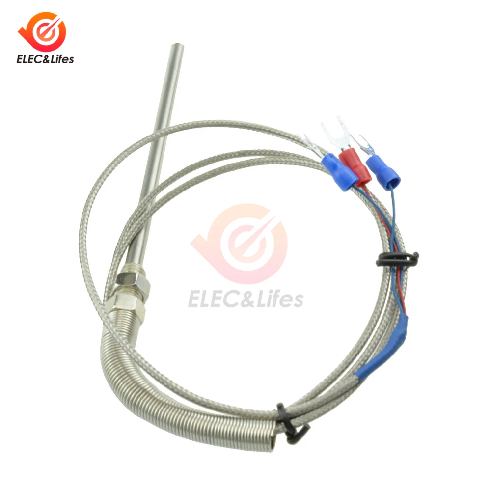 1M High Temperature Cable PT100 RTD with 6mm Thread Thermometer Sensor 70~500 ℃ 