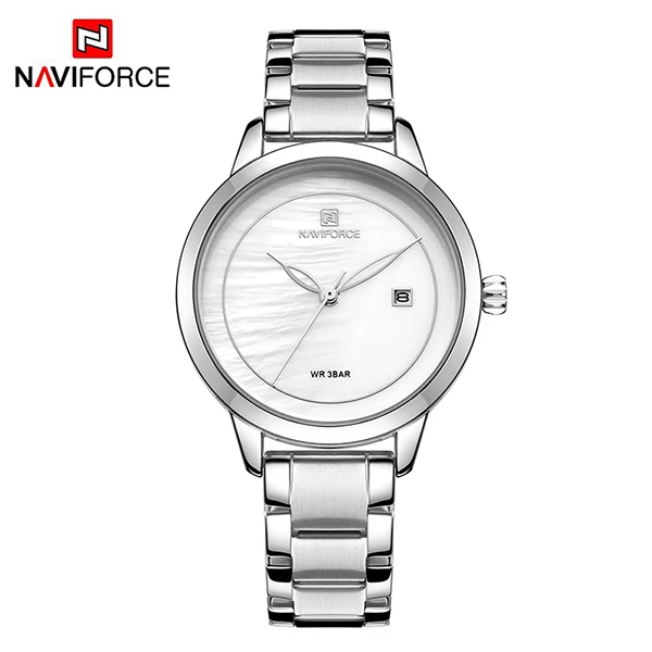 Роскошные женские наручные часы naviforce брендовые часы Стальные кварцевые наручные часы Модные женские наручные часы reloj mujer relogio feminino - Цвет: Silver