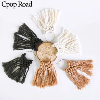 

Cpop Cotton Thread Weave Macrame Earrings Long Tassel Geometric Hollow Pendant Tassel Earrings Simple Fashion Women Accessories