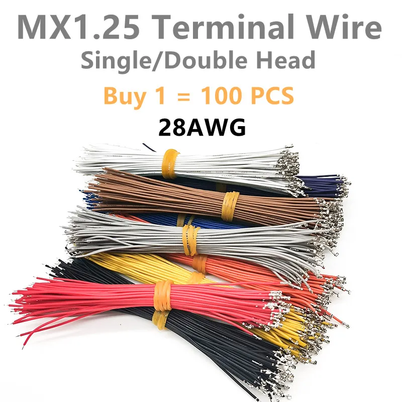 100 шт./лот JST mx1.25 мм клеммный провод 10 см 15 20 25 30 28AWG односторонний двухсторонний