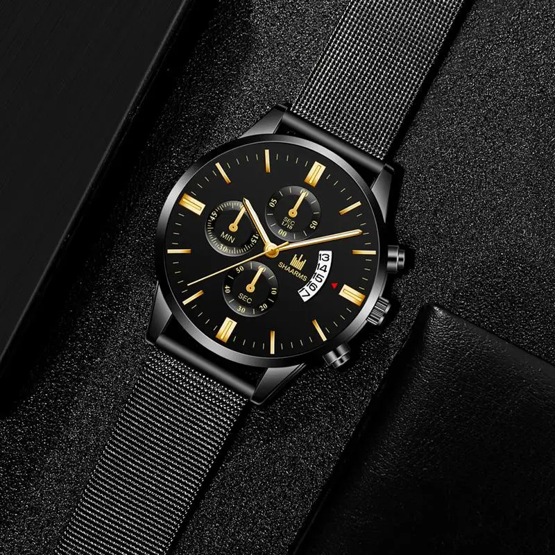 2019 мужские деловые часы из нержавеющей стали кварцевые наручные с сетчатым
