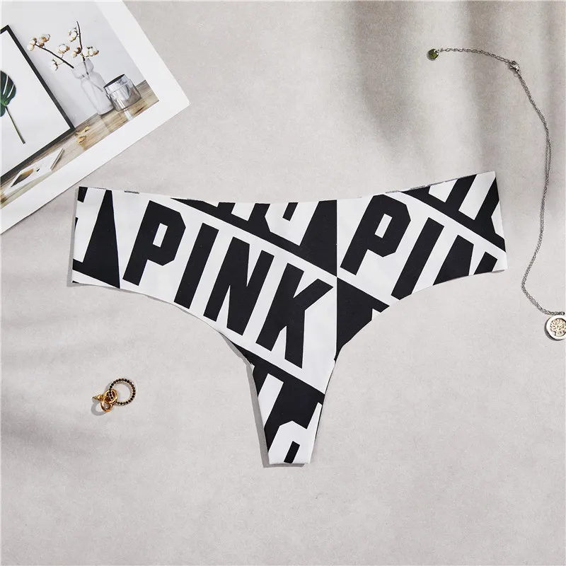 Exclusive new Sexy Seamless Briefs Fashion pink letters printing Women Panties Low Waist Briefs woman Underwear M/L - Цвет: thong white