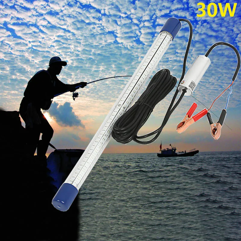 30W 6M Cable 12-24V DC Attracting Fish Lamp Green Color Underwater Squid  LED Fishing Light