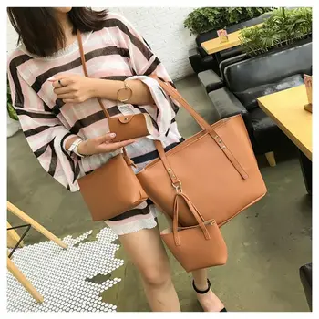 

4pcs Women Fashion Leather Handbag Shoulder Bag Tote Purse Messenger Satchel Set
