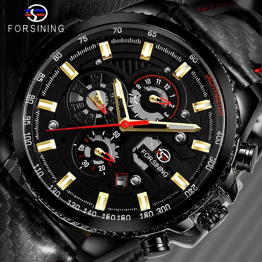 

Forsining Creative Racing Car Mechanical Watches Automatic Date Function Man's Fabric Leather Strap Military Sport Watch Relogio