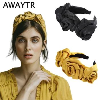 AWAYTR New Flower Fabric Headband Women Floral Bud Decoration Hairband Ladies Retro Hair Loop Female Headwear Hair Accessories