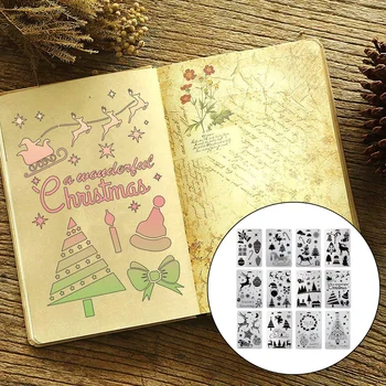 

12 Sheets Christmas Drawing Painting Stencils Templates Set for DIY Craft Greeting Cards Journal Photo Album Scrapbook Supplies