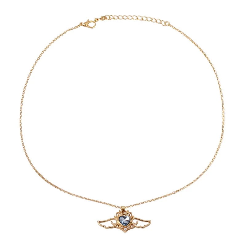 

Angel Wing Crystal Peach Heart Necklace For New Female Fashion Glamour Girl Christmas Gift Necklace Clavicle Chain
