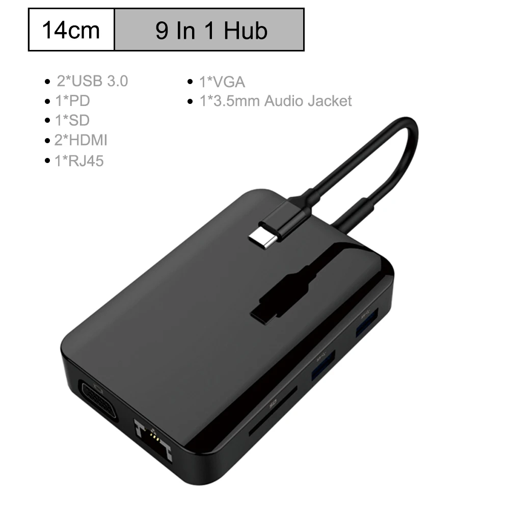 9 в 1 взаимный обмен данными между компьютером и периферийными устройствами с Тип C концентратор USB-C к HDMI 4 K/SD/TF Card Reader/PD зарядки/3,5 мм аудио/RJ45 адаптер для MacBook Pro концентратора - Цвет: 9 in 1 USB C HUB