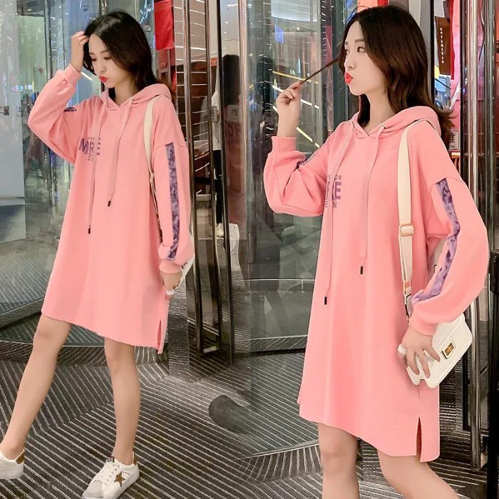 

Photo Shoot 2019 Autumn And Winter New Style Maternity Clothes Pink Hoodie Hooded Contrast Color Lettered Korean-style Loose-Fit