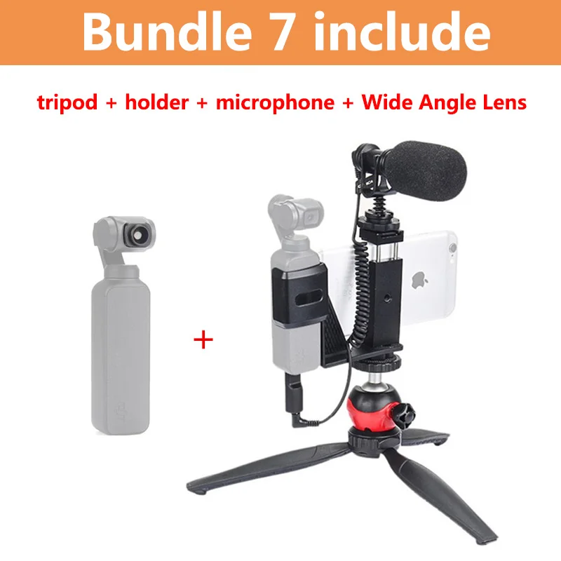 all mic lens Набор держателей для телефона EACHSHOT для DJI OSMO Pocket с 1/4 винтовым отверстием и холодной обувью, чтобы включить аксессуары крепления - Цвет: all mic lens