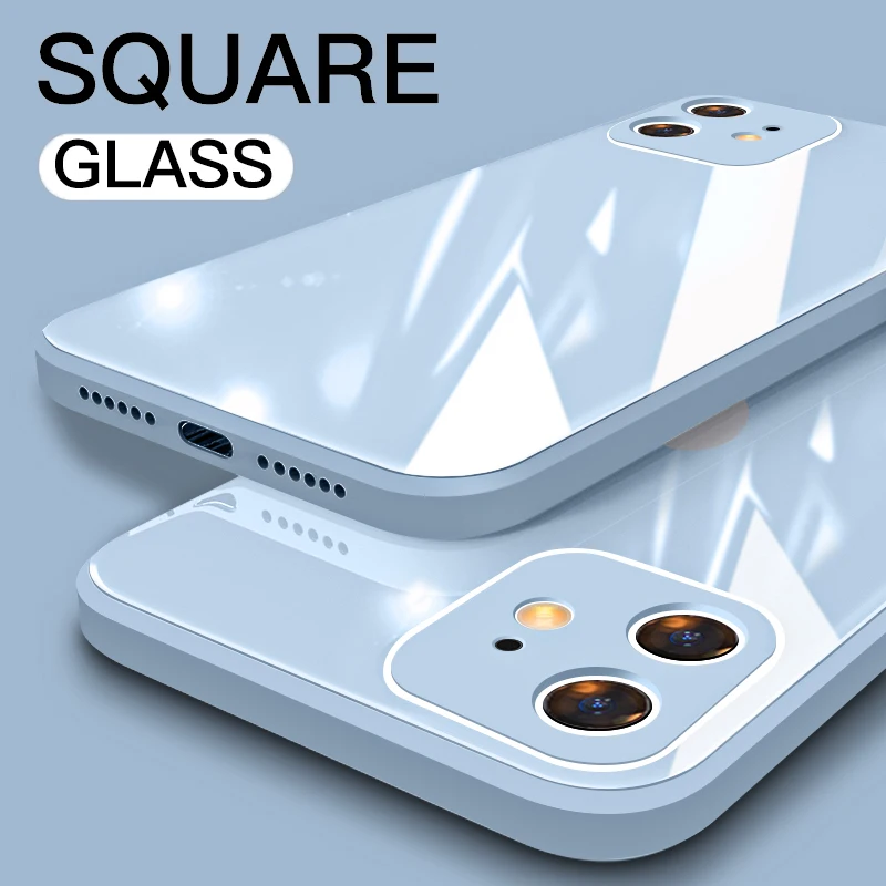 Квадратный чехол для телефона из закаленного стекла iPhone 11 12 Pro Max Mini XS X XR 8 7 Plus