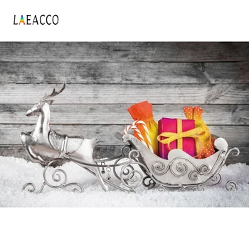 

Laeacco Merry Christmas Deer Sled Wooden Board Photography Backdrops Customized Decor Photographic Backgrounds For Photo Studio