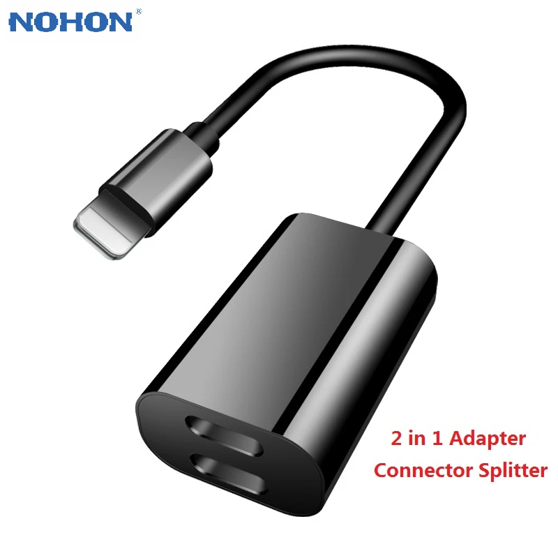 

NOHON 2 in 1 Audio Charger Adapter For iPhone XS Max XR 8 Plus Dual Port Lighting Charging Headphone Aux Jack Converter Splitter