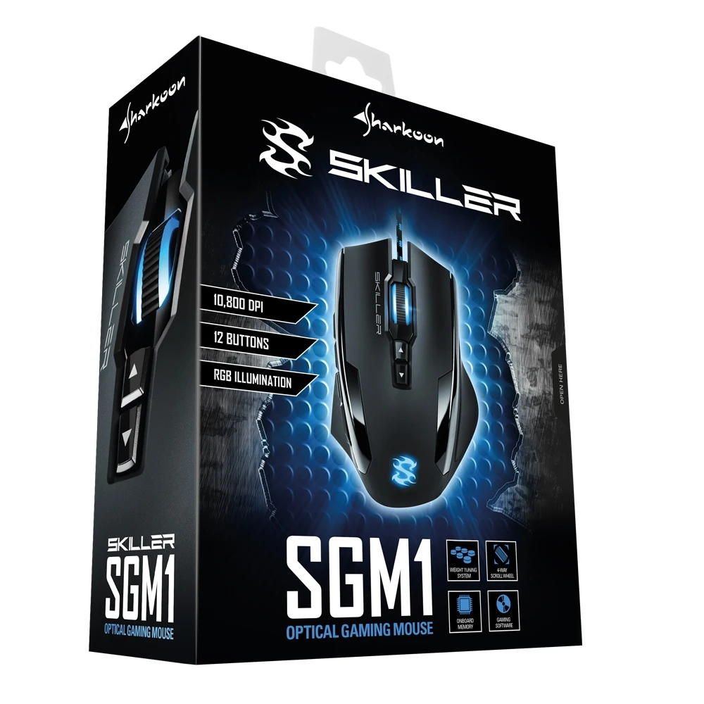 Мышь Sharkoon Skiller SGM1 оптическая, проводная, 10800 dpi, USB, подсветка RGB, цвет: черный
