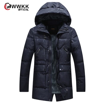 

WWKK 2020 New Men Clothing Winter New Down Jacket Fashion Slim Hooded Thick Warm White Duck Down Long Coat and Parka Male L-4XL