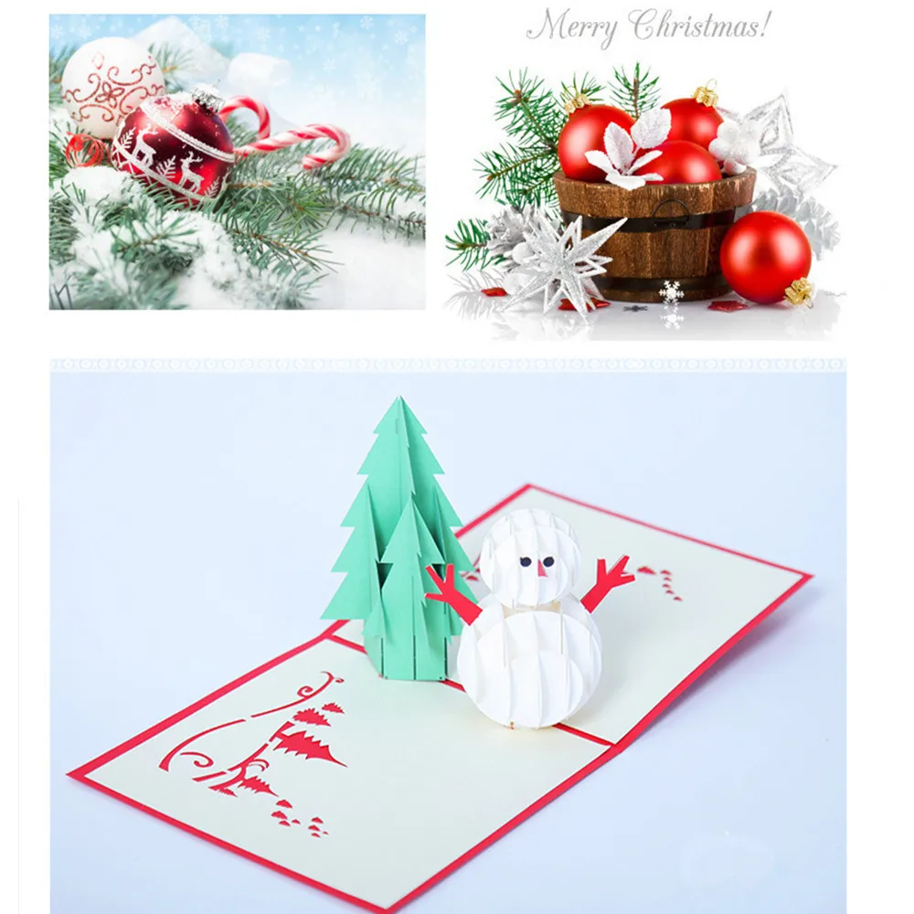 Счастливые рождественские открытки юбилей 3D всплывающие Санта-Клаус поздравительные детские рождественские наклейки Лазерная резка новогодние открытки