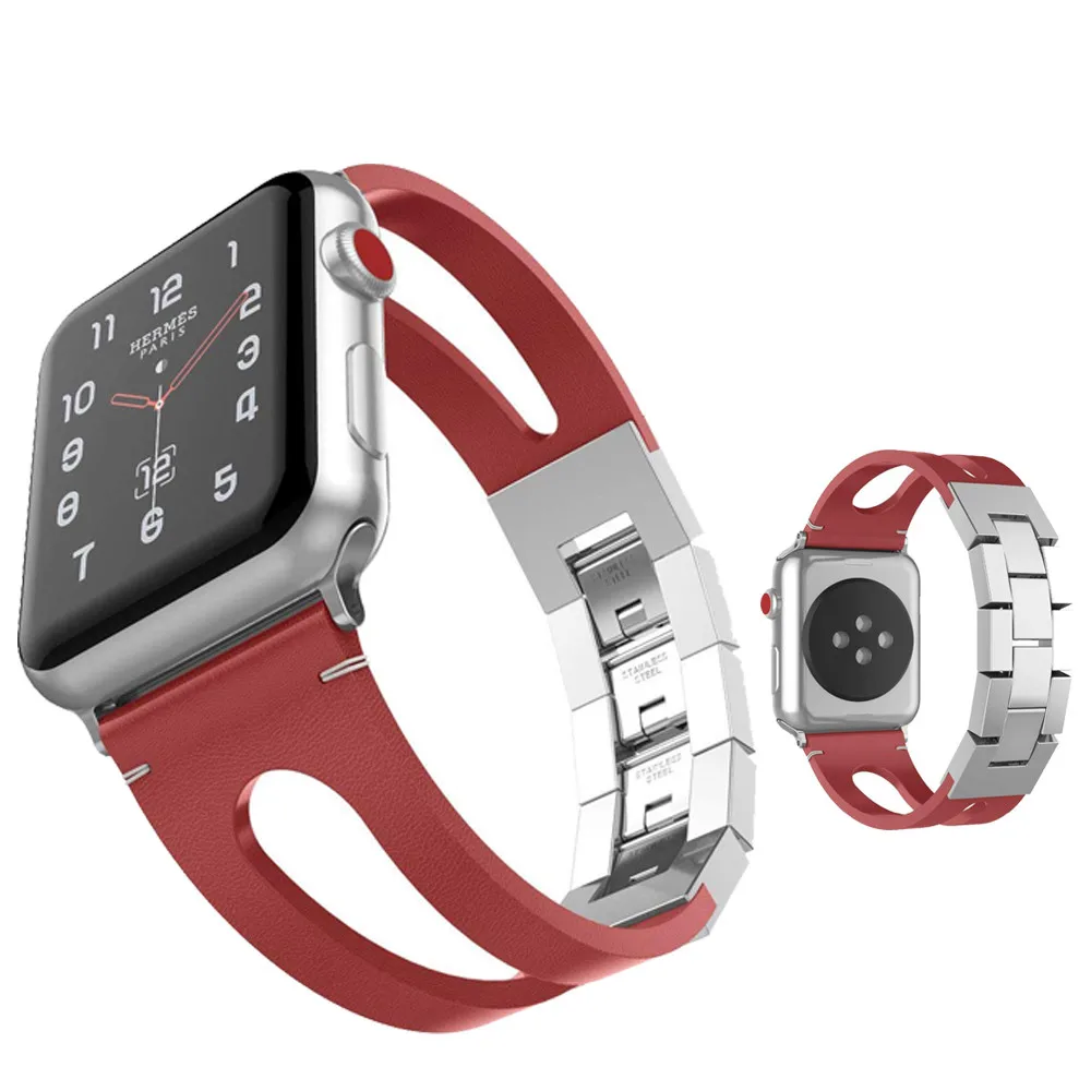 Кожаный ремешок для Apple Watch 5 4 3 44 мм 40 iWatch 42 38 из нержавеющей стали застежка браслет