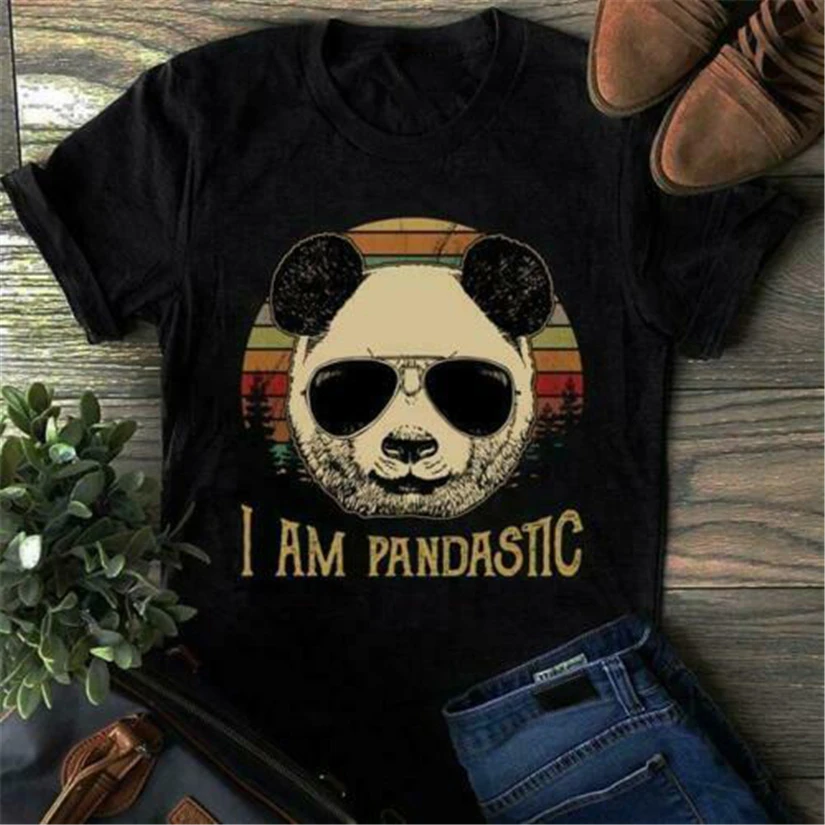 Панда Я Pandastic в винтажном стиле для мужчин футболка Черная хлопковая S-3Xl Сделано