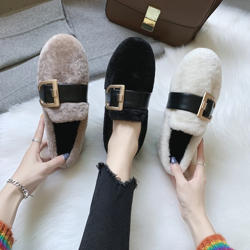 

All-Match Shoes Woman 2019 Autumn Loafers Fur Female Footwear Designer Brand Luxury Women Round Toe Women's Moccasins Casual