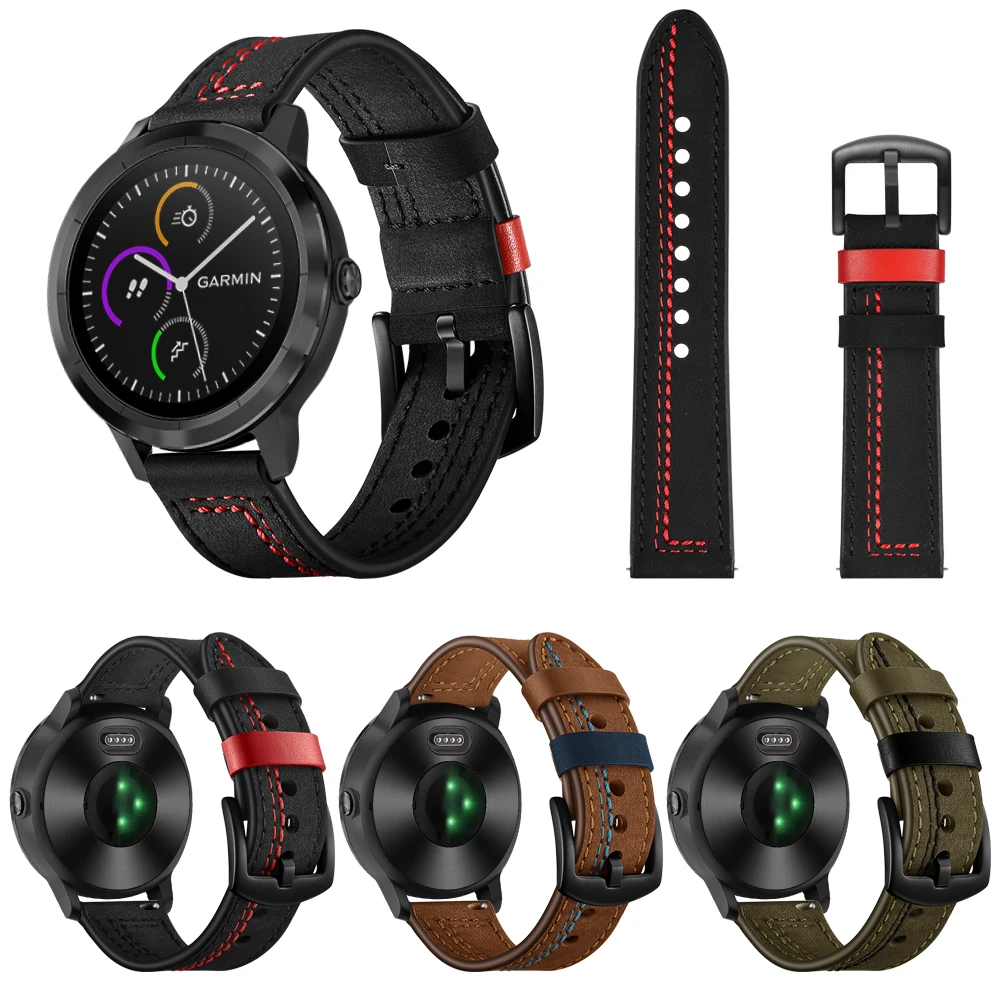 

20MM high quality soft leather wristband For Garmin vivoactive 3 music Venu Forerunner 645 245 strap smartwatch replacement belt
