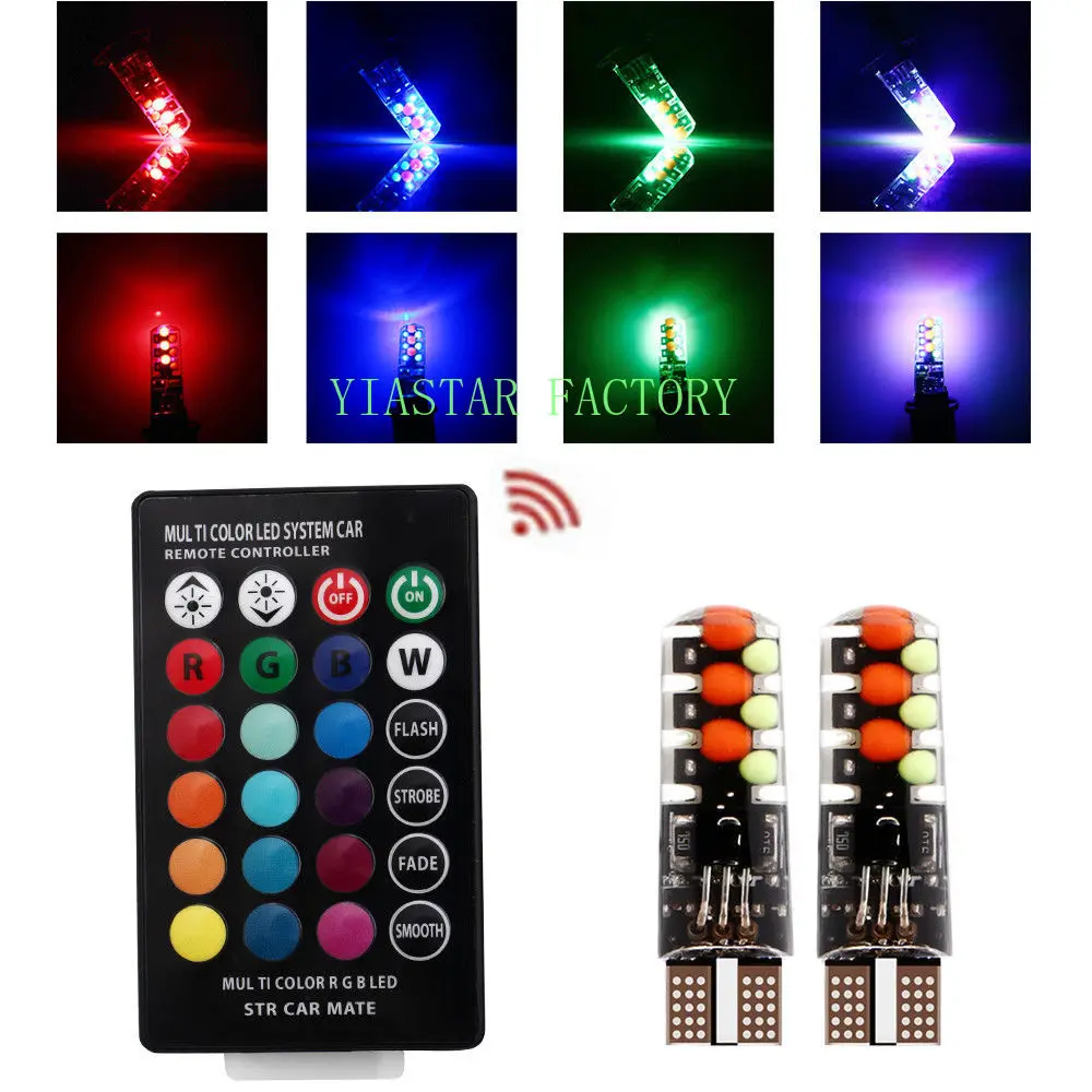 50/100set T10 RGB Clearance light New Universal Car RGB COB 12SMDs Colorful Multi Mode Car Light Bulbs With Remote Controller