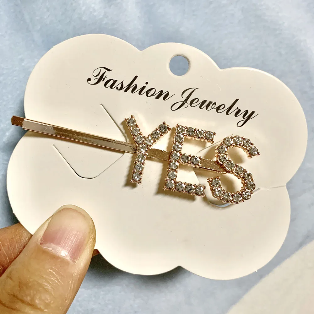 YES ROSE Gold 1 шт., заколки для волос с кристаллами и буквами, стразы, заколки для волос, заколки для волос, инструменты для укладки волос, аксессуары, ювелирный подарок - Цвет: YES ROSE Gold