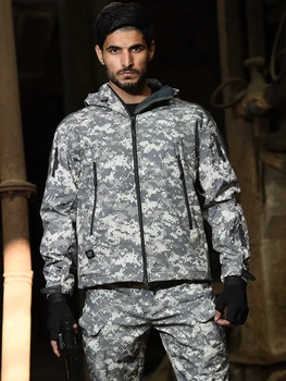 Тактическая одежда 5XL, куртки и брюки, Мужская мягкая флисовая куртка, армейский ветрозащитный Камуфляжный охотничий костюм, ветровка, одеж...