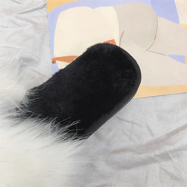 COOTELILI Winter Women Home Slippers with Faux Fur Fashion Warm Shoes Woman Slip on Flats Female Slides Black Christmas Gift